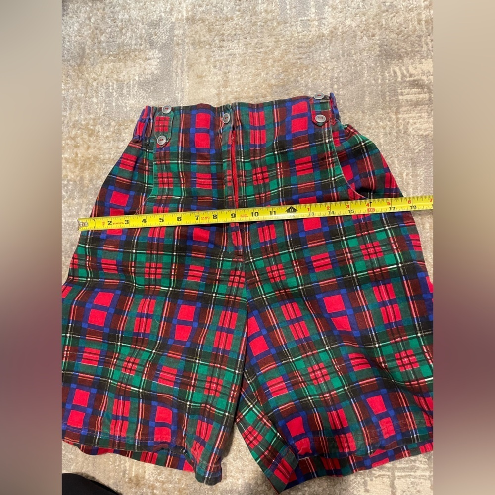 Vintage Crazy Horse Red Plaid High Waisted Elastic Stretch Waist Shorts Size 6 - Picture 5 of 8